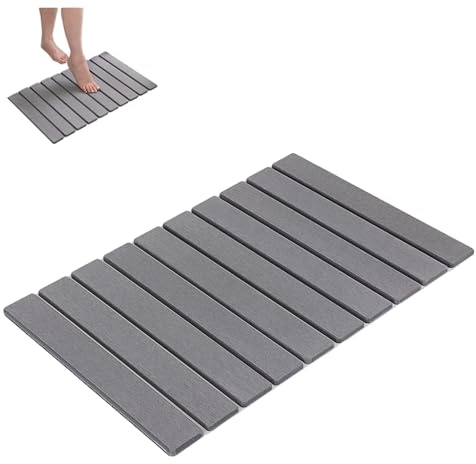 Tappetino da bagno in pietra, tappetino da doccia in terra di diatomee, super assorbente, antiscivolo, facile da pulire, adatto per bagno, cucina, camera da letto (grigio, 60 x 39 cm)