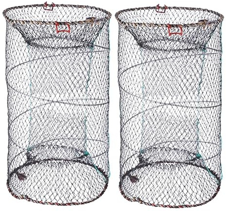 Parliky Portable 2pcs 17x10 Inch Collapsible Fish Trap Metal Mesh Turtle Trap Saltwater Shrimp Lobster Easy to Use and Store
