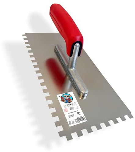 WERKFIT Profi Zahnkelle aus Edelstahl 6 mm - Glättekelle gezahnt Rostfrei - Zahnspachtel mit Softgriff - Traufel Hergestellt in Österreich 280x130mm (6x6mm)