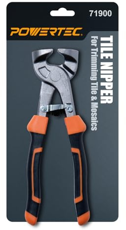 POWERTEC 8 inch Tile Nippers with Ergonomic Grip, for Trimming Tile and Mosaics to Desired Shape on Glass, Ceramic and Porcelain Tile up to 3/8 Thick, 1 Pack (71900)