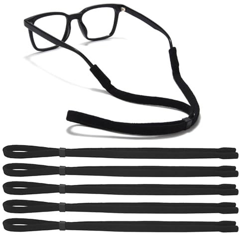 Qufiiry 5 PCS Anti-Slip Glasses Strap with Adjustable Cord for Sunglasses, Eyewear - Sports and Outdoor Use (Black)