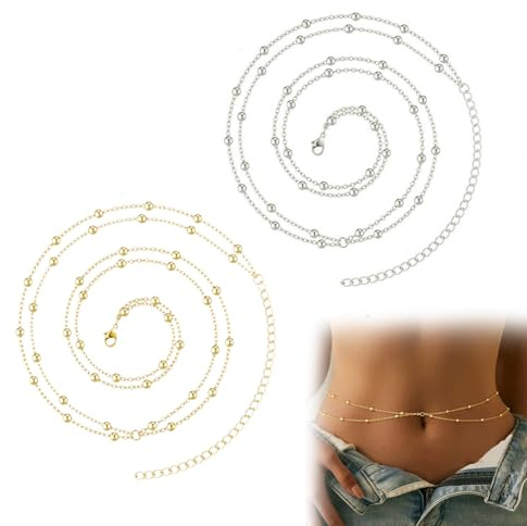 ZWWOGE Chaîne de Ventre en Acier Inoxydable - Bikini et Corps Argent et Or, Ceinture Dorée, Bijou de Plage d'Été Réglable