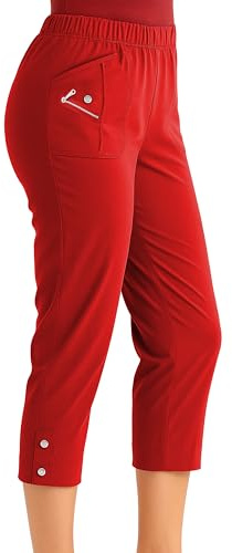 Womens Cherry Berry Cropped Capri Trousers Ladies ¾ Length Pull On Stretch Pants with Elasticated Waist Summer Pedal Pushers UK Plus Size 10-26