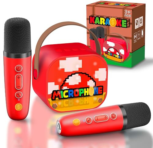 Karaoke Maschine mit 2 Bluetooth Mikrofon, Kinderspielzeug, Musikbox Spielzeug für Kinder 3 4 5 6 7 8-12 Jahre, Tragbarer Karaoke Mikrofon, Geschenk für Jungen Mädchen ab 3-10 Jahre