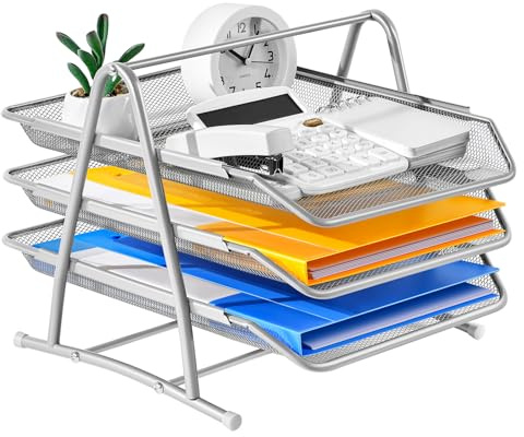 Marbrasse Desk Organiser,Letter Tray Organizer, Paper Tray Stackable, in Trays for Desk File Magazines Organizer,for Office File Organiser (3 TIre Silver)