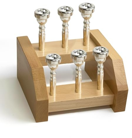 Trumpet Mouthpiece Holder, 6-SlotWooden Stand, 2-Tier Display & Storage Rack, Keeps Trumpet Mouthpieces Safe, Tidy, and Easily Accessible (6 Holes)