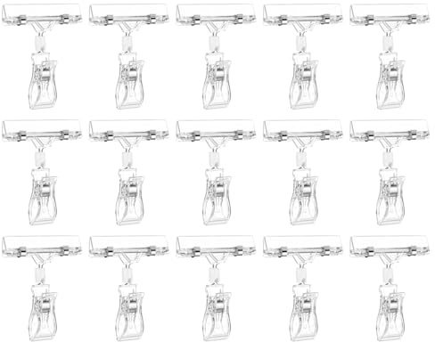 YUVKIN 15 pièces Étiquette Rotatif, Clip Affichage, Support en Plastique, Pince en Acrylique, Étiquettes Boucherie Rotatives pour Cartes, Socle Boulangerie (Transparent)