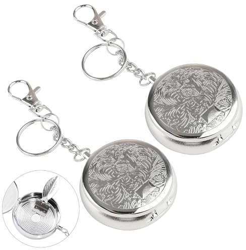 2 posacenere tascabile portatile, mini posacenere in acciaio inox con coperchio e portachiavi da viaggio in metallo riutilizzabile per spostamenti, campeggio e all'aperto