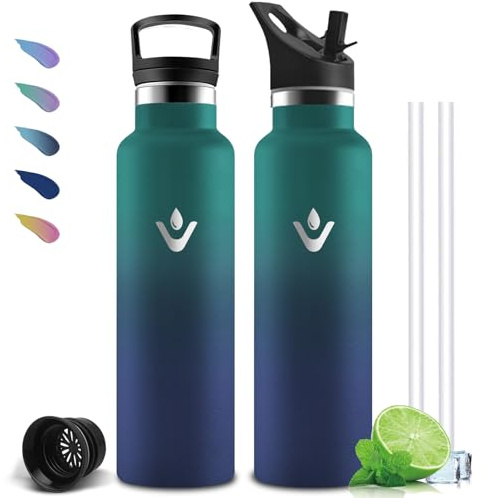 Mujigaga Gourde Isotherme1l, Sans BPA, Gourde Paille, Anti Fuite, Gourdes Inox, Acier Inoxydable 18/8, 24h Froid & 12h Chaud, Bouteille Isotherme pour Chaude, Thé, Lait, Café