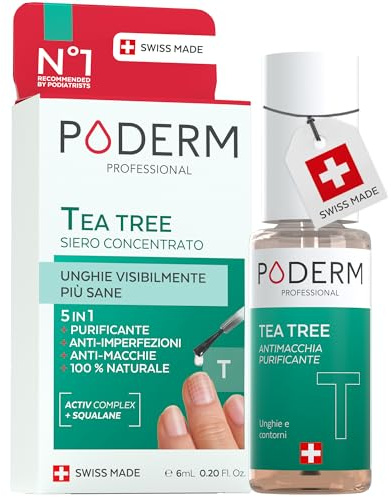 Poderm 5 en 1 Sérum Booster Ongles - Tea Tree | Soin Anti-Tâches & Réparateur pour Ongles Abîmés - 6 ML | Nourrit & Clarifie | Huile Essentielle 100% Naturelle | Développé par un Podologue en Suisse