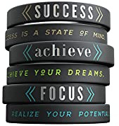 Inkstone 6-Pack - Success, Achieve, Focus - Motivational Silicone Wristbands with Inspirational Messages - Rubber Bracelets Elite Athletic Gear Wristbands