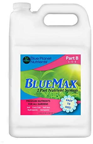 BlueMax Part B Gallon (128 oz) Premium Nutrients for All Gardens! | Grow Flowers, Herbs, Vegetables, Fruit | Soil Hydroponic Aeroponic Coco Coir Soil-Less | Blue Planet Nutrients