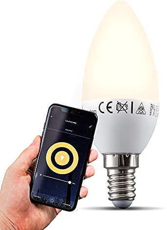 B.K.Licht - Smart Home LED Lampe E14 smart via App- und Sprachsteuerung, warmweiße Lichtfarbe, 5,5 Watt, 470 Lumen, LED Glühbirne, Leuchtmittel, Birne, Glühlampen, 3,7x10,7 cm, Weiß