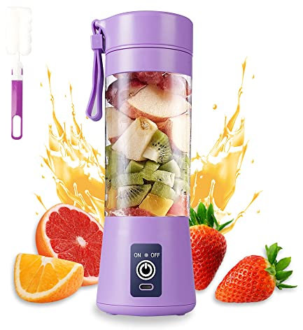 Portable Blender, Personal Juicer Cup, 380ml Handheld Fruit Mixer Machine USB Rechargeable with 6 Power Blades Travel Blender for Smoothies and Shakes (Light Purple)