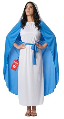 Morph Disfraz Virgen María Mujer, Traje de Navidad María y José, Vestido Santa María para Celebraciones Navideñas, L