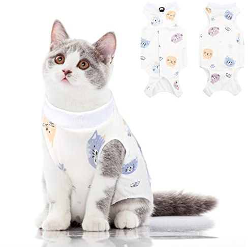 SUNFURA Cat Recovery Suit, Kitten Surgical Full Bodysuit for Abdominal Wound Protector Anti Licking After Surgery, Professional Bandages Cone E-Collar Alternative for Small Male & Female Pets