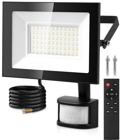Lightasea LED Strahler mit Bewegungsmelder Außen, 50W 5000LM Scheinwerfer mit Fernbedienung, IP66 Wasserdicht LED Fluter, 6500K Kaltweiß Superhell LED Außenstrahler für Garten, Innenhöfe, Garage