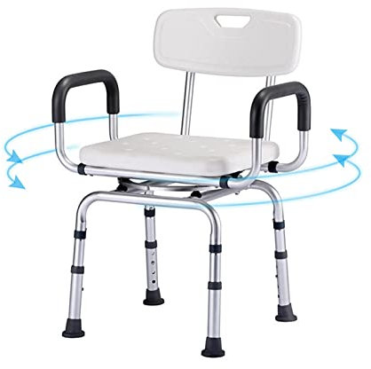 HOLiv Silla De Ducha 360º Giratoria BañEra Silla Ajustable En Altura Silla De Ducha Reposabrazos para Asiento Giratorio para Ancianos Personas Mayores, Carga Máxima 150 Kg