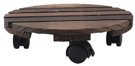 Qcwwy Support de plantes en bois avec roues, 11.8in 360 Degrees Rotation Round Plant Dolly Rollers Cart for Indoor Outdoor Flower Succulent Pots