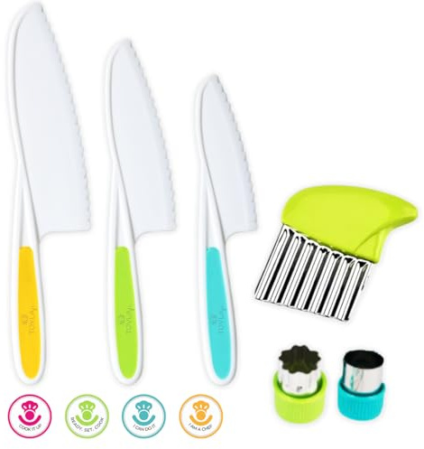 Kids' Cutting Set | Montessori Safe Kitchen Knives, Cookie and Crinkle Cutters for Cooking| Kitchen Safety for Toddlers | Boost Confidence and Encourage Picky Eaters (Cutting Set)