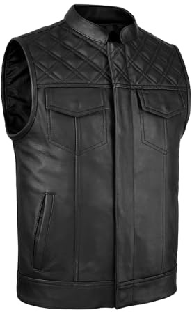 Leatherick Groove Club svart läderväst för män – traditionell paisley satin foder med svarta sömmar, svart