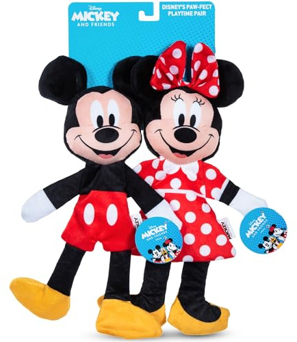 Disney for Pets Set di giocattoli per cani Disney con sonaglio di Topolino e Minnie, con corpo increspato, giocattolo per cani ispirato a Topolino, 34,3 cm, confezione da 2