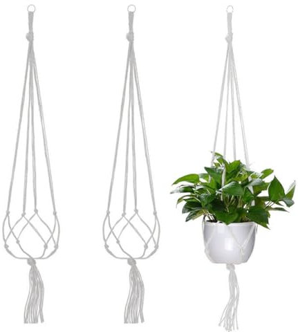 WUSJCOF 2 pièces Macramé Plante, Pot de Fleurs en Coton, Jardinière Suspendue pour Fleur Décoration Jardin Intérieur Extérieur Style Bohême, Plante Intérieur, Macramé pour Plante (Blanc)