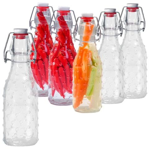 MEETOZ Glass Bottles with Stoppers,6PCS 250ml/9Oz Clear Glass Bottles,with Airtight Stoppers Clip Top Preserve Bottless,For Oil, Wine,Vinegar, Condiments, Water, Juice
