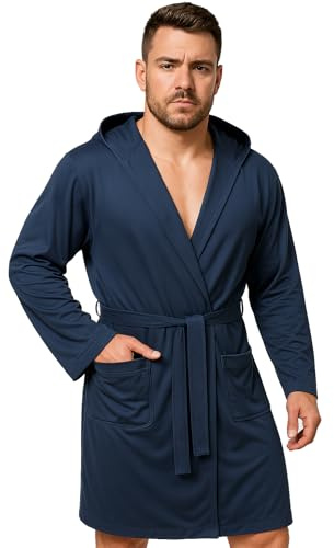 Ludor Bademantel für Herren, Mikrofaser, kompakt, platzsparend, für Reisen, Fitnessstudio, Schwimmbad. Ultraleicht, Unisex., marineblau, L