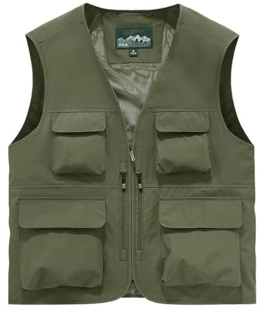 Sukany Men's Safari Utility Fishing Vest Work Travel Cargo Gilet Tool Military Tactical Shooting Waistcoat Outdoor Clothing Multi Pocket Jacket Fisherman Costume