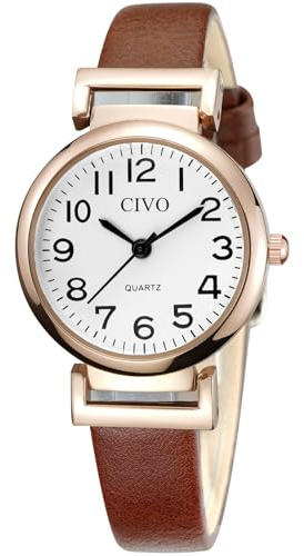 CIVO Braun Lederarmband Armbanduhr Damen: Wasserdicht Analog Quarz Klein Damenuhr - Klassische Geschenke fur Frauen