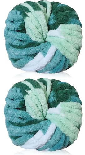 Cnwinu 2 st grov garn, 240 g chenillegarn för handstickning, flerfärgade mjuka tjocka ull, super tjock ull för stickning och virkning av filt, kudde, husdjurssängar, påsar, hattar, sjalar (ullhav)