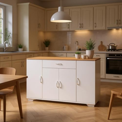 FurnitureR Isola da cucina bianca, design moderno, MDF, capiente, cucina elegante, facile da pulire, larghezza 110 cm