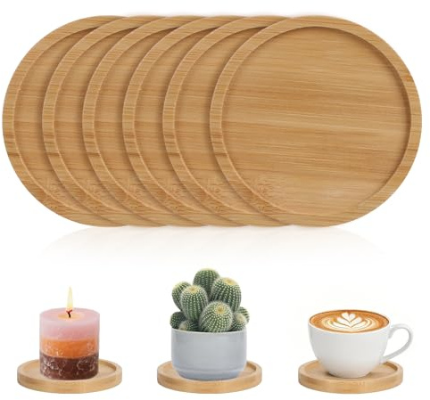AYSYR Kerzenteller Multifunktional Wiederverwendbar Deko - 6 Stück Untersetzer Bambus Inner D 8 cm,Untersetzer für Partydekoration,Hochzeitskerze Untersetzers,Candle Holders für Tassen,Pflanzen usw