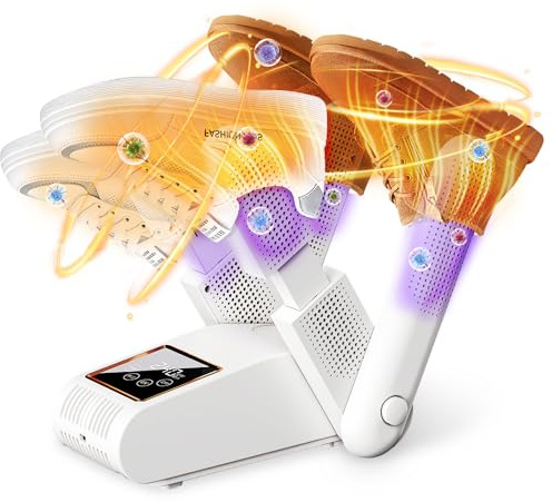 VVancha Tech Asciuga Scarpe Elettrico, Asciuga Stivali in Modo Veloce, Asciuga Pieghevole, Timer Scalda Scarponi Elimina Odori Guanti per Scarpe Guanti Cappelli Calzini Scarponi (Bianco)