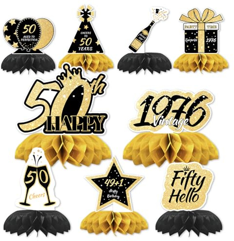 9 Pezzi Centrotavola Compleanno,Centrotavola a Nido d'Ape Oro Nero Decorazioni,Toppers da Tavolo,Compleanno Centrotavolo per Uomini e Donne,Feste di Compleanni (2026-50)
