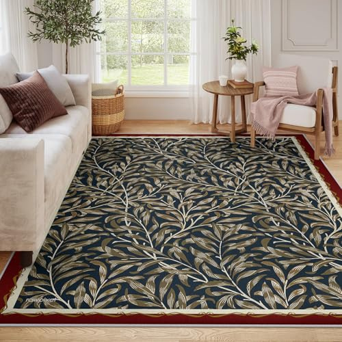 Tappeto lavabile con foglia salice marrone Tappeto antiscivolo retrò Boho Tappeti da interno morbidi e non spargibili per camera da letto Sala da pranzo Ufficio a casa Sala giochi 120x180cm