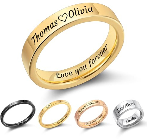 MMXX Bagues 2MM/4MM/8MM Personnalisées en Acier Inoxydable Gravure Personnalisée Nom Date Alliances Simples Bague de Fiançailles Polie Miroir pour Femmes Hommes