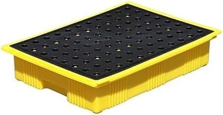 Robust modulär uppsamlingsbehållare med uppsamlingshink - gul och svart, 49 x 36 x 10 cm, vätskeuppsamlingssystem för rengöring och hantering av spill i all säkerhet