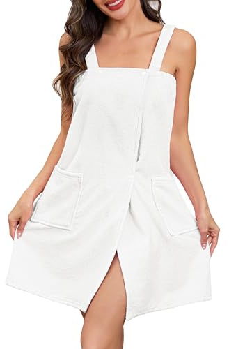 Lovasy Peignoir Serviette de Bain Femme Robe Peignoir Enveloppant Grande Serviette Spa avec Boutons Réglables Paréo de Bain Douce Léger Kilt de Sauna avec Poche