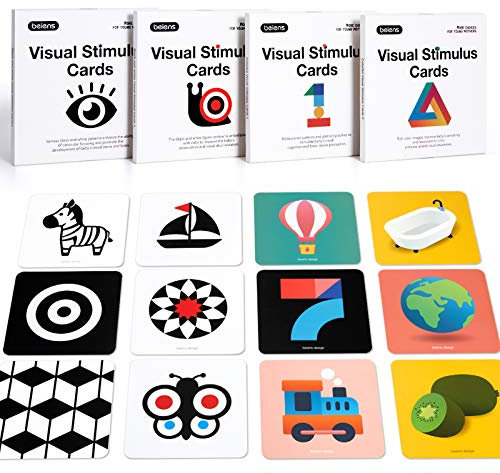 beiens High Contrast Baby Flashcard, 80 PCs 160 Seiten Schwarz Weiß Bunte Visuelle Stimulation Lernaktivitätskarte für Babys 0-3-6-12-36 Monaten, 5,5'' x 5,5'' Neugeborenes Spielzeug Babygeschenk