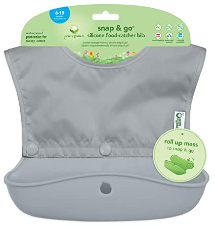 Green Sprouts - Snap + Go Silicone Food-catcher Bib - Grey - 6-18m