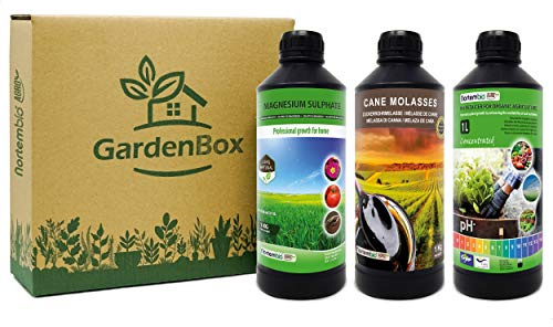 Nortembio Kit de Jardinería Urbana. Melaza de Caña + Sulfato de Magnesio + Reductor de pH Ecológico. Garden Box para Cultivos de Interior y Exterior. Uso Universal. E-Book con Aplicaciones Incluido.