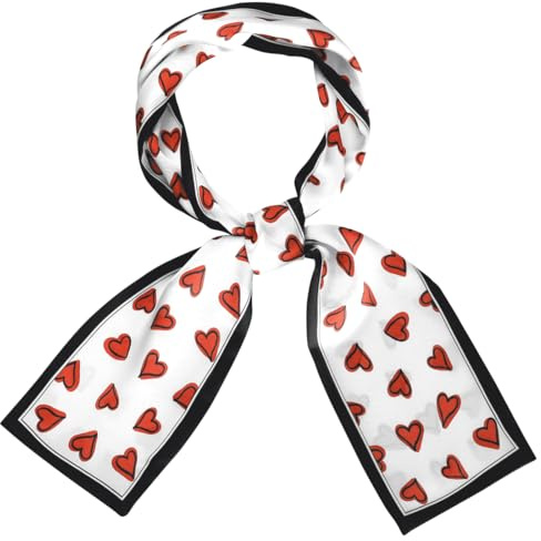 Allegra K Silky Skinny Scarves Ribbon Heart Print Long Hairband Handbag Wrap, White, 96x10cm/38x4 inches(LxW)