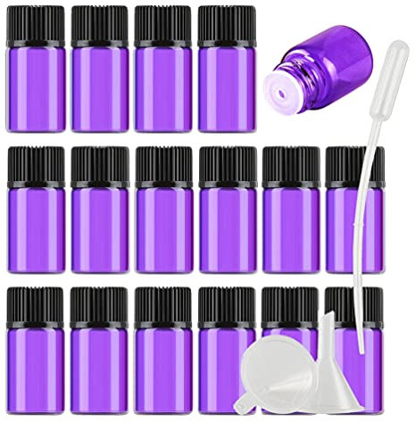 TIANZD 25Pcs 3ml Empty Purple Glass Vial Essential Oil Bottles with Orifice Reducer and Black Cap for Cosmetic Essential Oils Chemistry Lab Chemicals Colognes Perfume Aromatherapy