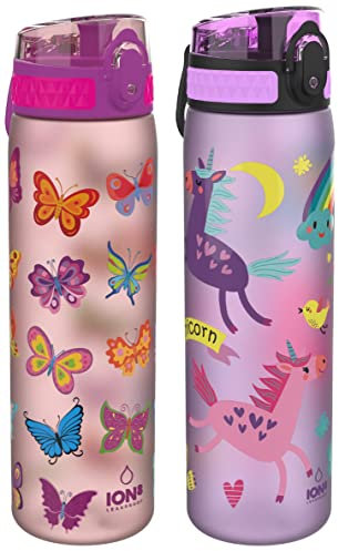 ion8 Auslaufsichere Schlanke Trinkflasche, BPA-frei, 500ml, Einhörner, i8500FPPUNIC & Auslaufsichere Schlanke Trinkflasche, BPA-frei, Schmetterlinge