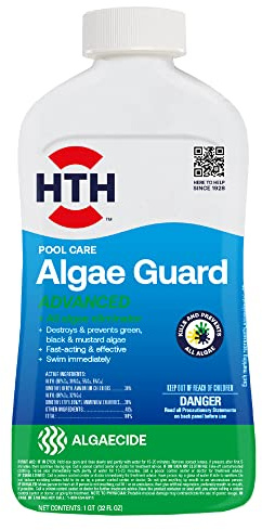 HTH 67084 Pool Care Algae Guard Advanced, All Algae Eliminator for Swimming Pools - Fast-Acting, Destroys & Prevents Green, Black & Mustard Algae, Keeps Pool Water Crystal Clear, 32 fl oz