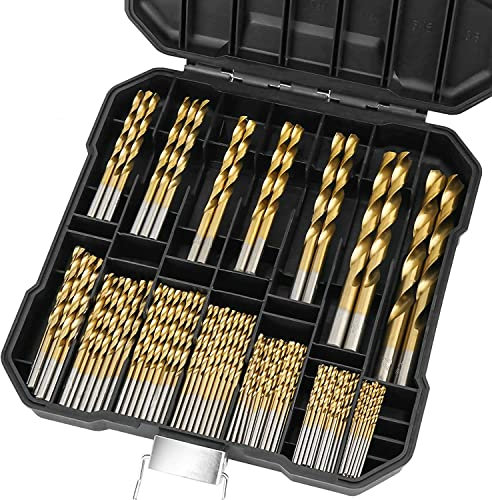 POIU 99-teiliges Spiralbohrer-Set mit Titanbeschichtung, 4241 HSS 135° Spitze, metrische Bohrer, Größe von 1,5–10 mm, für Metallbearbeitung, Holzbearbeitung, Kunststofflochbohrungen