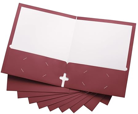 10 Pack Two Pocket Folders, Burgundy, Strong Thick Paper Folders, for Letter Size, by ACTIVITYya
