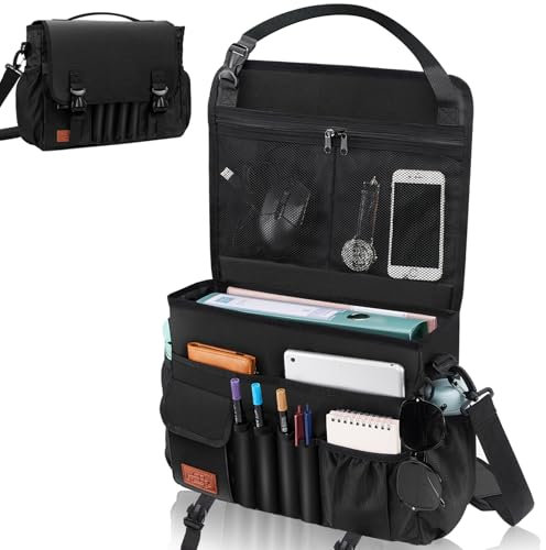 Eurhomewit Autositz Organizer Vordersitz, 2 in 1 Auto Organizer Aktentasche Herren mit Separater Tasche für 15-17 Laptoptasche, Rücksitz Organizer Kinder, Schwarz